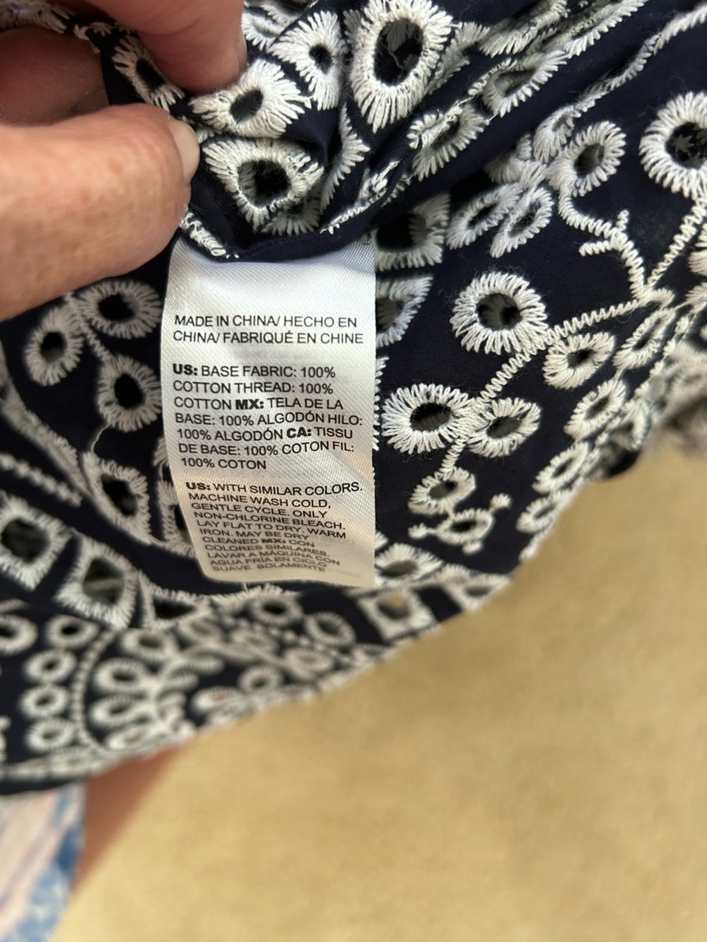 Chico's Navy and White Eyelet-Print Billowy Button Shirt - Picture 12 of 12